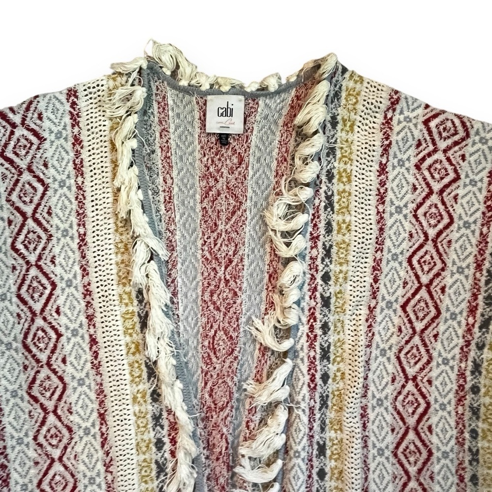 CABI Siesta Poncho Striped Textured Knit Fringe Boho Medium/Large Artsy Cotton - Picture 4 of 11